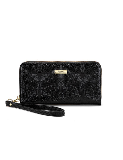CAROLINA ZIP AROUND PATENT LEATHER WALLET WITH RFID - BLACK
