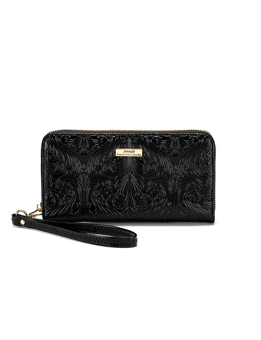 CAROLINA ZIP AROUND PATENT LEATHER WALLET WITH RFID - BLACK