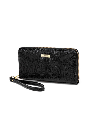 CAROLINA ZIP AROUND PATENT LEATHER WALLET WITH RFID - BLACK