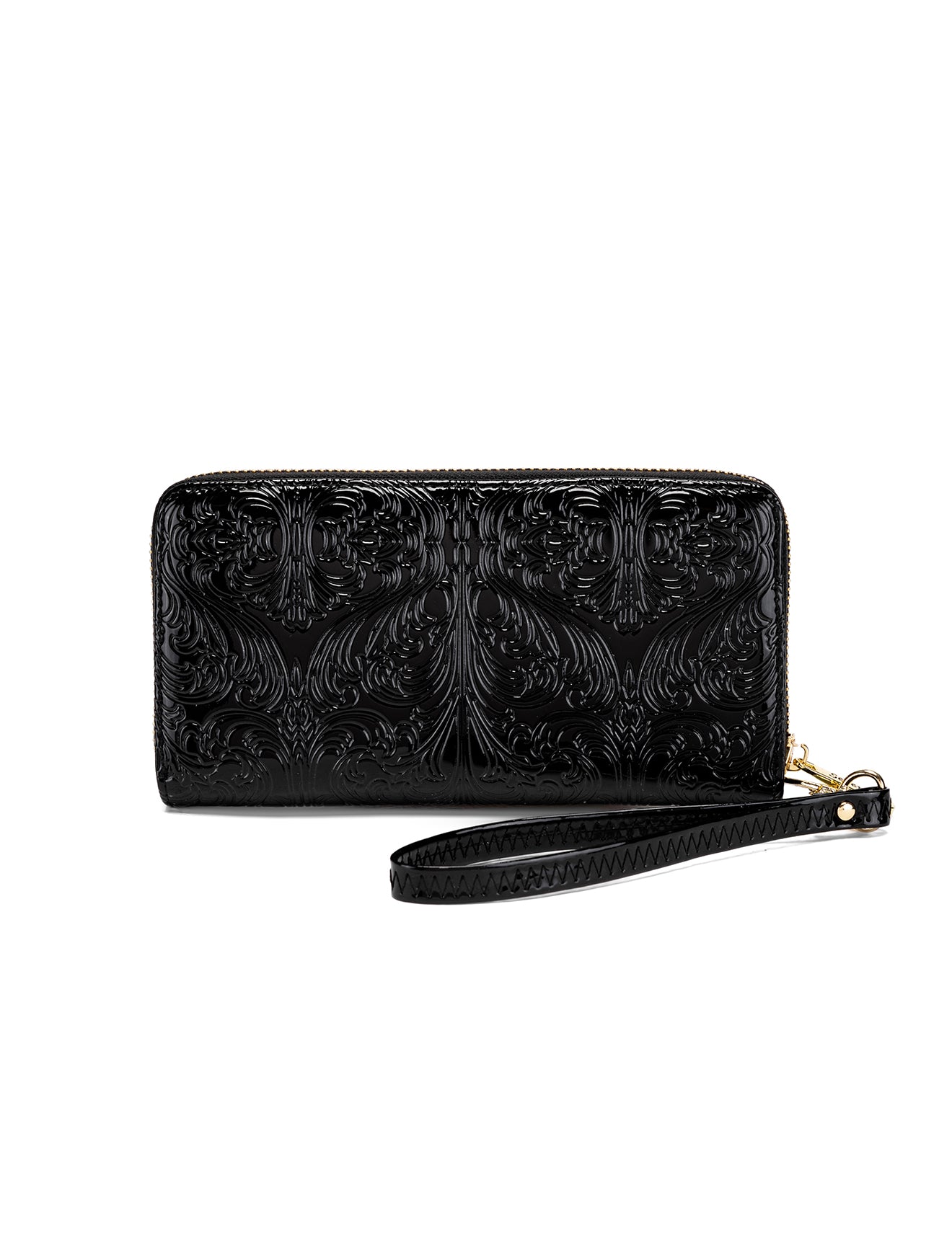 CAROLINA ZIP AROUND PATENT LEATHER WALLET WITH RFID - BLACK