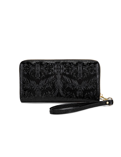 CAROLINA ZIP AROUND PATENT LEATHER WALLET WITH RFID - BLACK