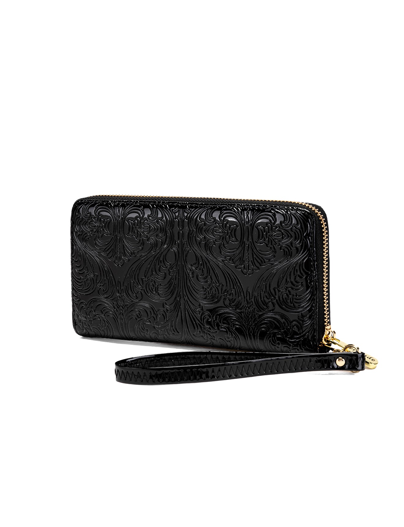 CAROLINA ZIP AROUND PATENT LEATHER WALLET WITH RFID - BLACK