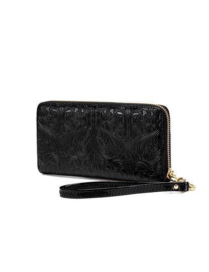 CAROLINA ZIP AROUND PATENT LEATHER WALLET WITH RFID - BLACK