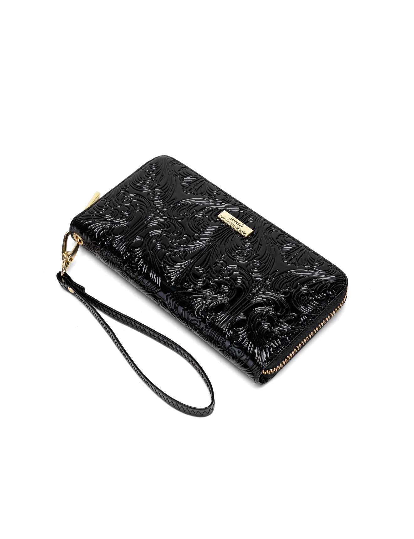 CAROLINA ZIP AROUND PATENT LEATHER WALLET WITH RFID - BLACK