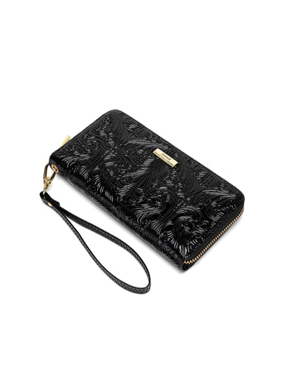 CAROLINA ZIP AROUND PATENT LEATHER WALLET WITH RFID - BLACK