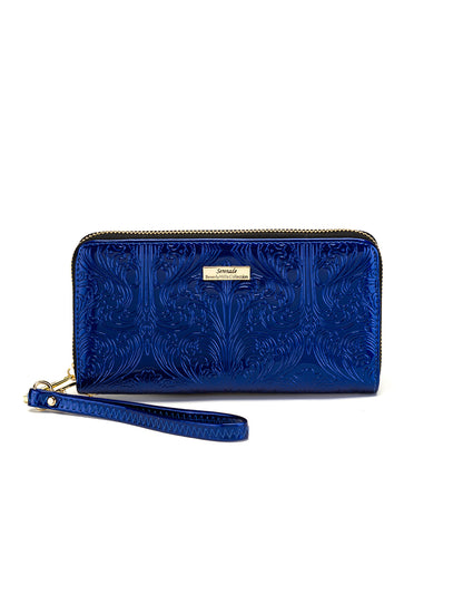 CAROLINA ZIP AROUND PATENT LEATHER WALLET WITH RFID - BLUE