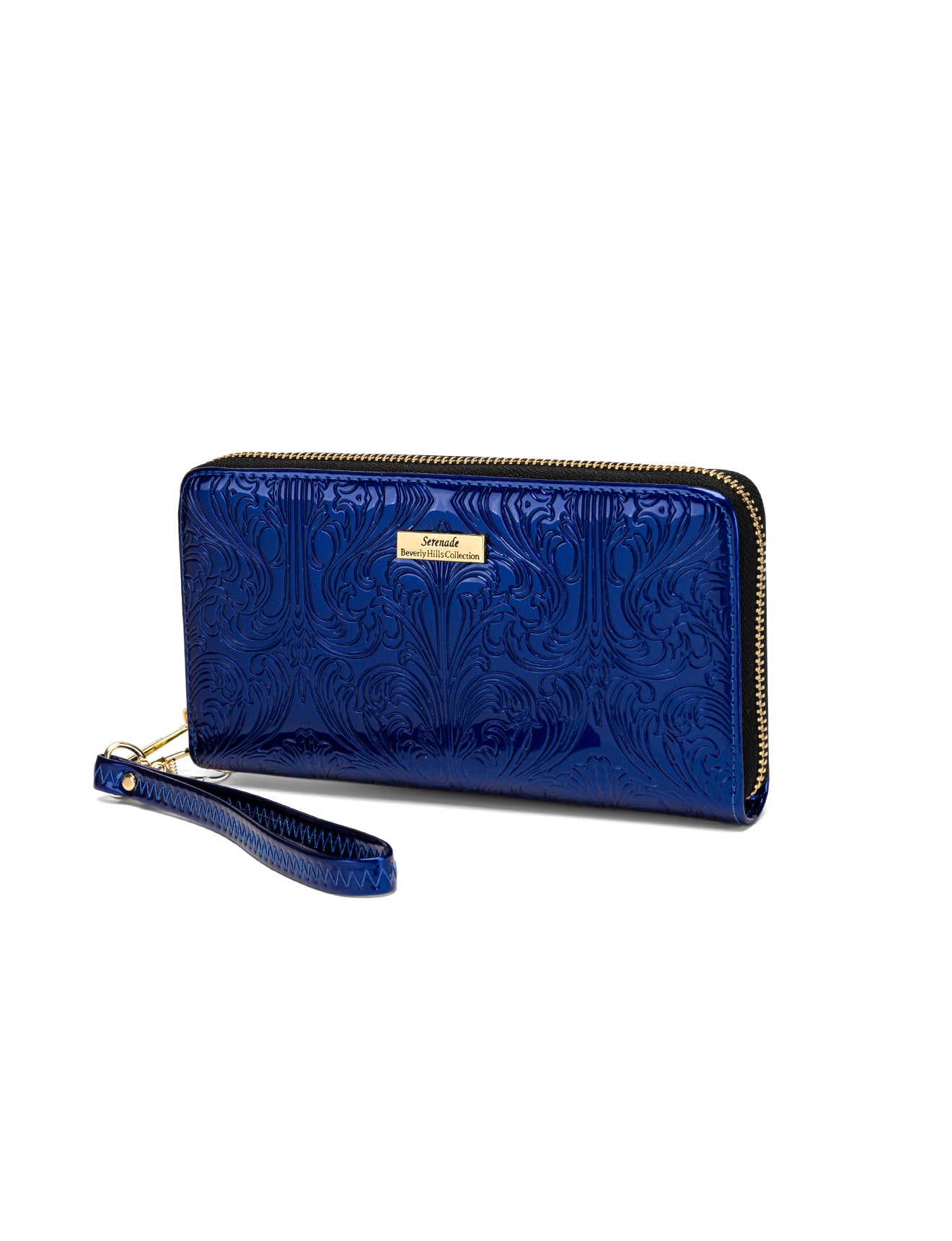 CAROLINA ZIP AROUND PATENT LEATHER WALLET WITH RFID - BLUE