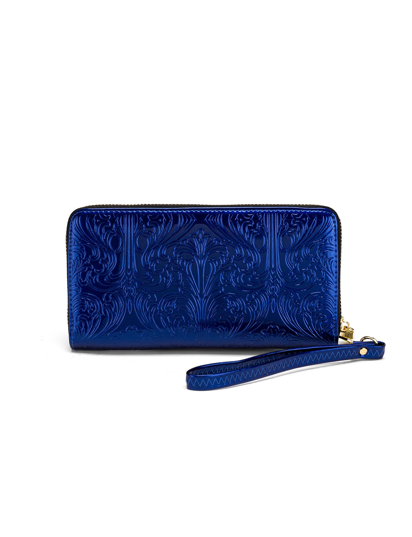 CAROLINA ZIP AROUND PATENT LEATHER WALLET WITH RFID - BLUE