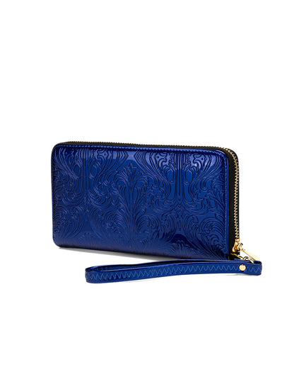 CAROLINA ZIP AROUND PATENT LEATHER WALLET WITH RFID - BLUE