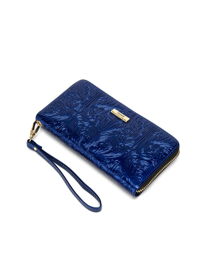 CAROLINA ZIP AROUND PATENT LEATHER WALLET WITH RFID - BLUE