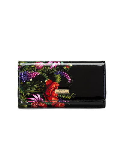 PEONY LARGE PATENT LEATHER WALLET WITH RFID  - FLORAL PRINT