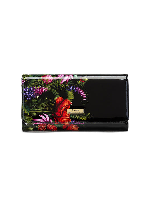 PEONY LARGE PATENT LEATHER WALLET WITH RFID  - FLORAL PRINT