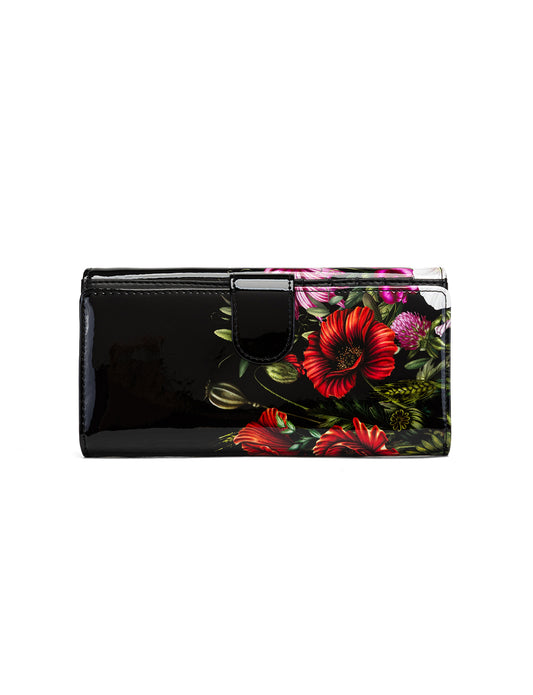PEONY LARGE PATENT LEATHER WALLET WITH RFID  - FLORAL PRINT