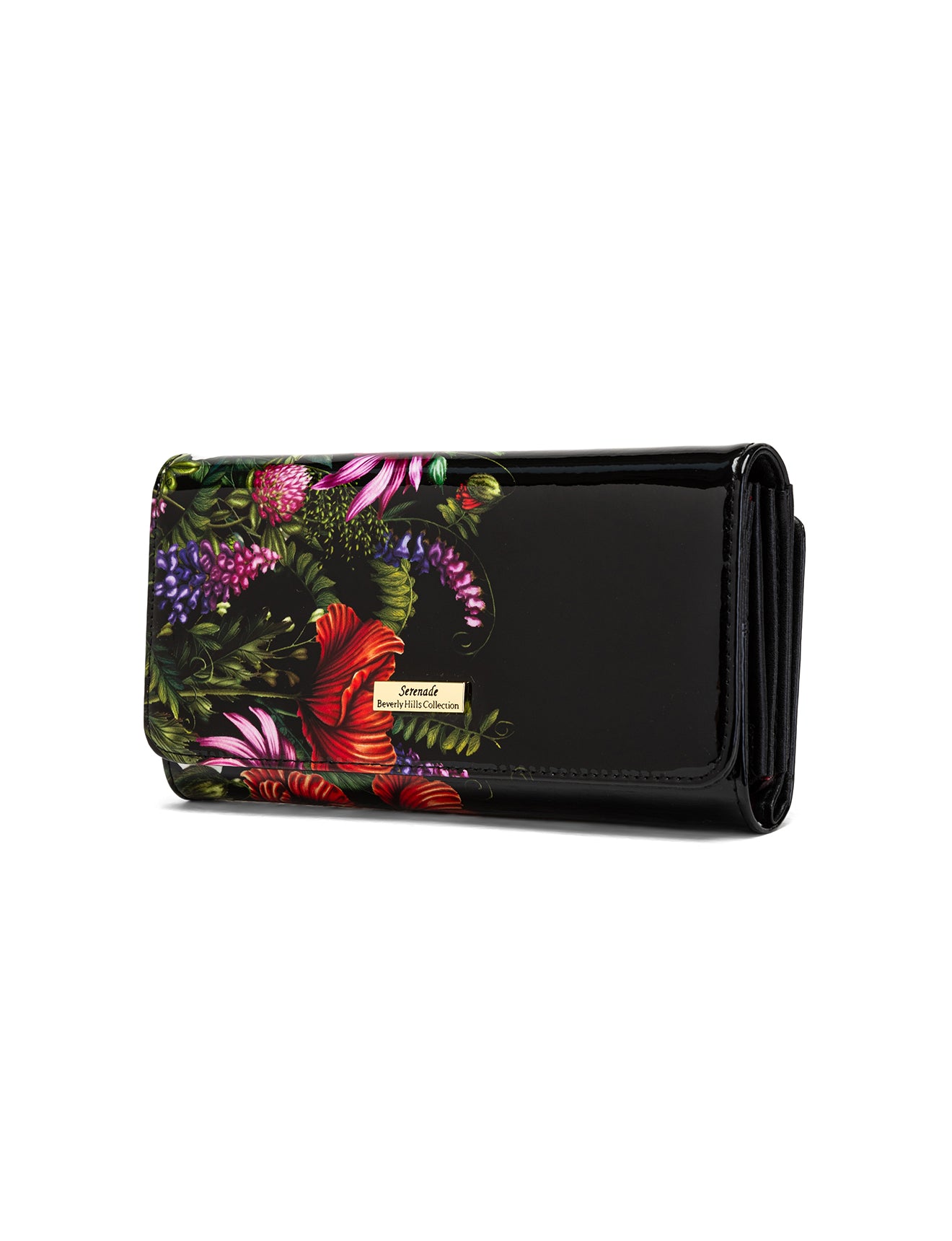 PEONY LARGE PATENT LEATHER WALLET WITH RFID  - FLORAL PRINT