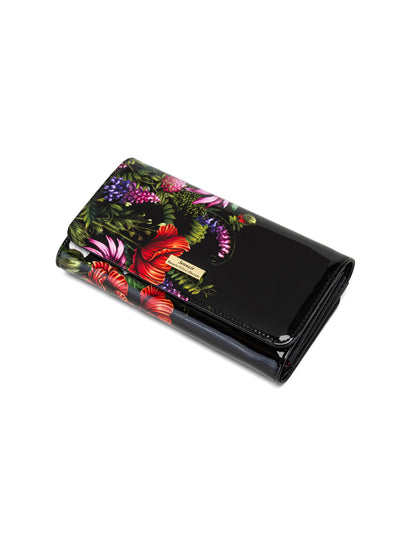 PEONY LARGE PATENT LEATHER WALLET WITH RFID  - FLORAL PRINT