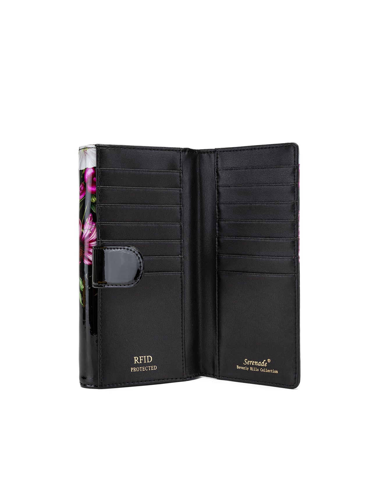 PEONY LARGE PATENT LEATHER WALLET WITH RFID  - FLORAL PRINT
