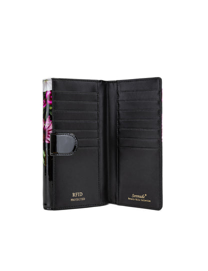 PEONY LARGE PATENT LEATHER WALLET WITH RFID  - FLORAL PRINT