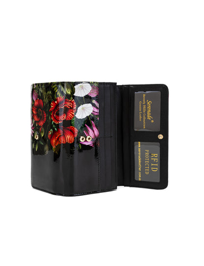 PEONY LARGE PATENT LEATHER WALLET WITH RFID  - FLORAL PRINT