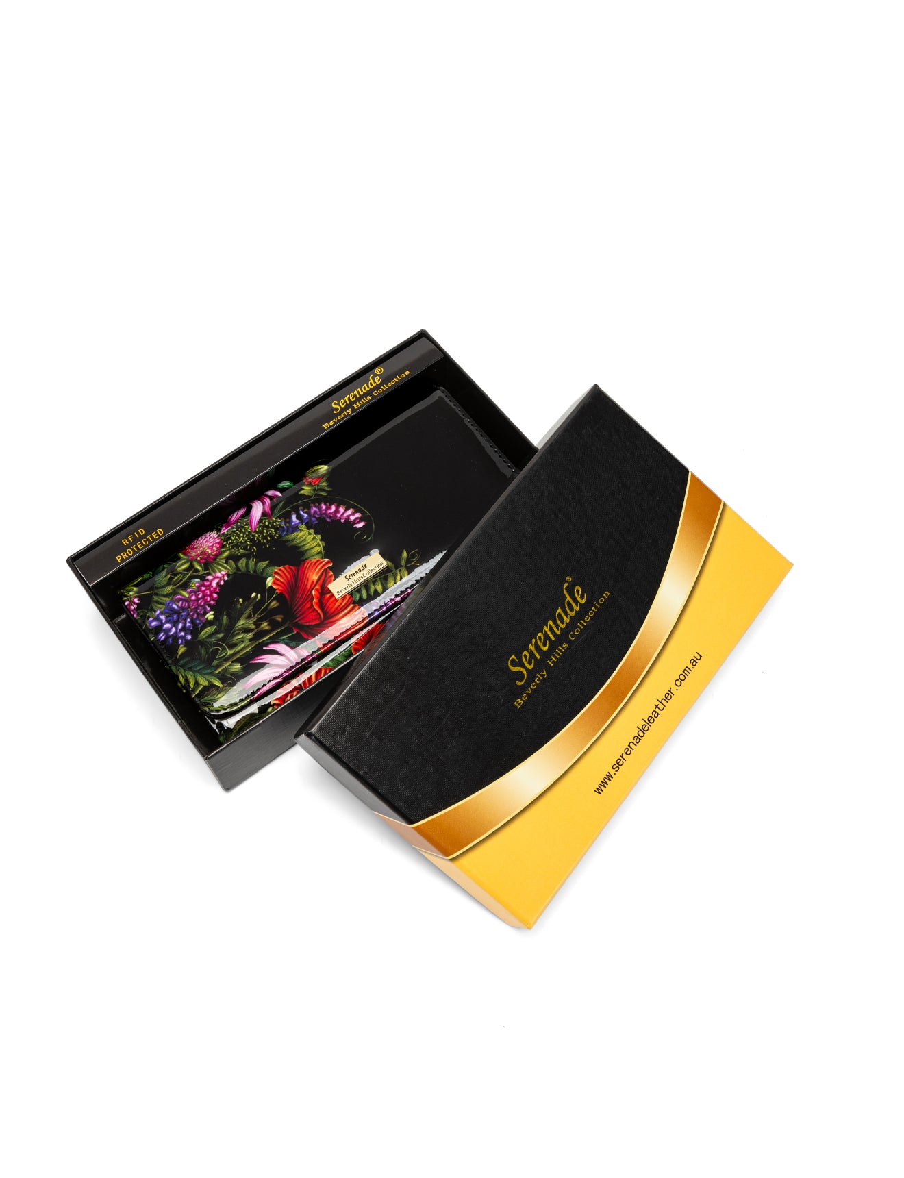 PEONY LARGE PATENT LEATHER WALLET WITH RFID  - FLORAL PRINT