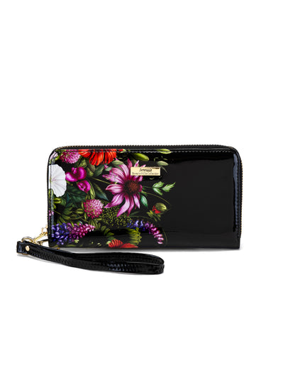 PEONY ZIP AROUND PATENT LEATHER WALLETS WITH RFID  - FLORAL PRINT