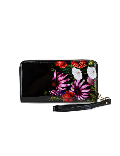 PEONY ZIP AROUND PATENT LEATHER WALLETS WITH RFID  - FLORAL PRINT