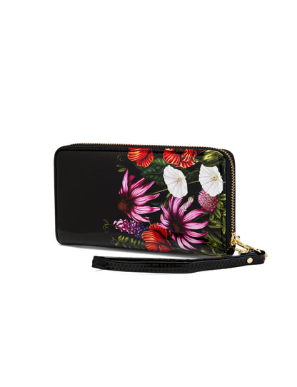 PEONY ZIP AROUND PATENT LEATHER WALLETS WITH RFID  - FLORAL PRINT
