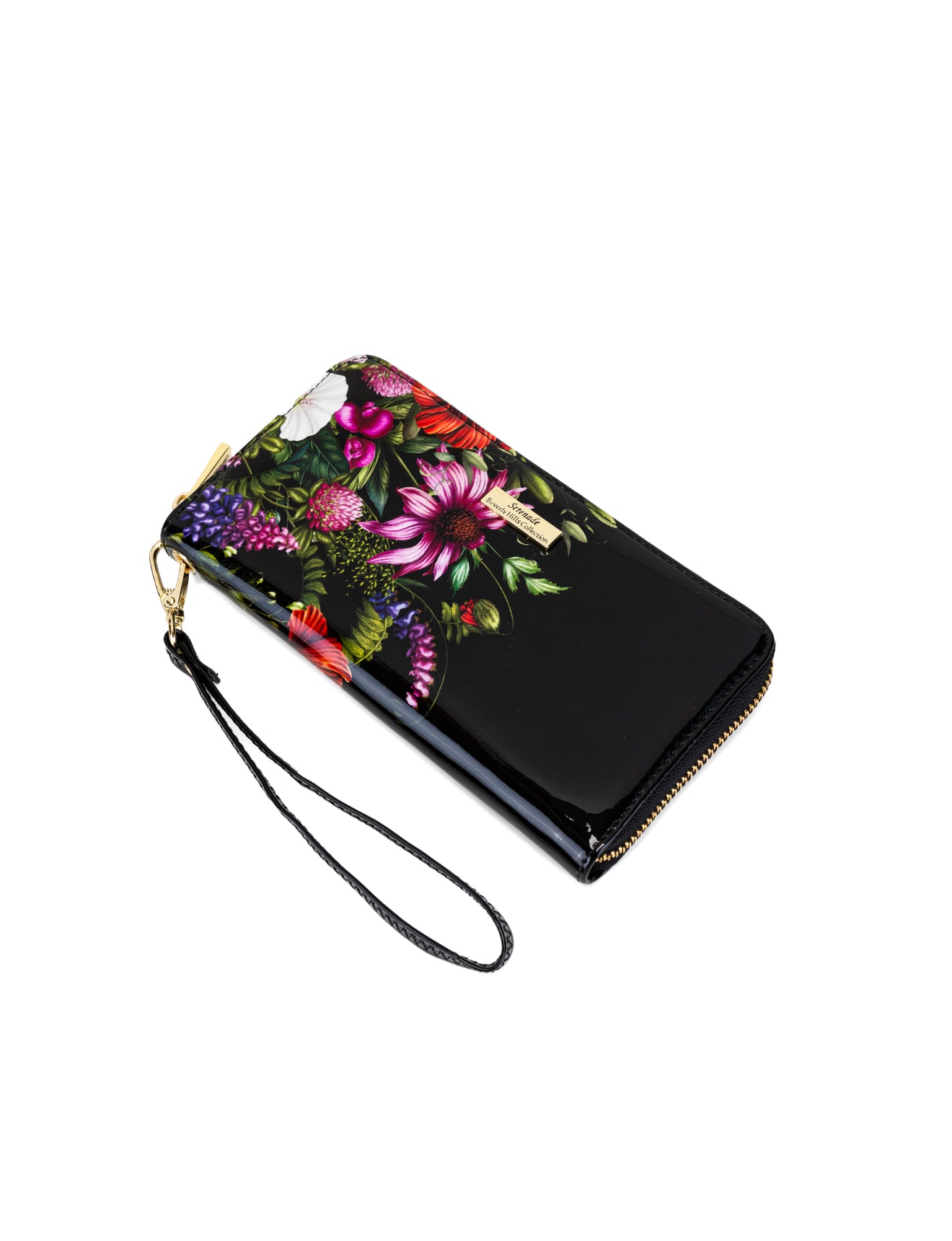 PEONY ZIP AROUND PATENT LEATHER WALLETS WITH RFID  - FLORAL PRINT