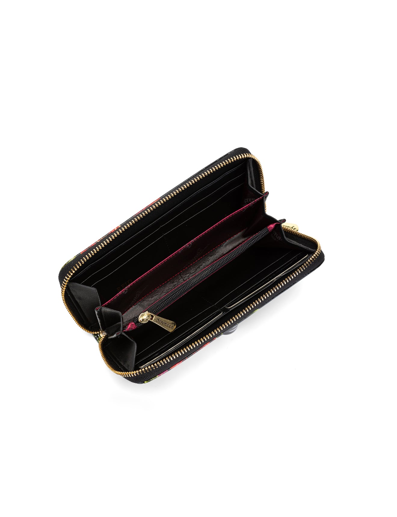 PEONY ZIP AROUND PATENT LEATHER WALLETS WITH RFID  - FLORAL PRINT