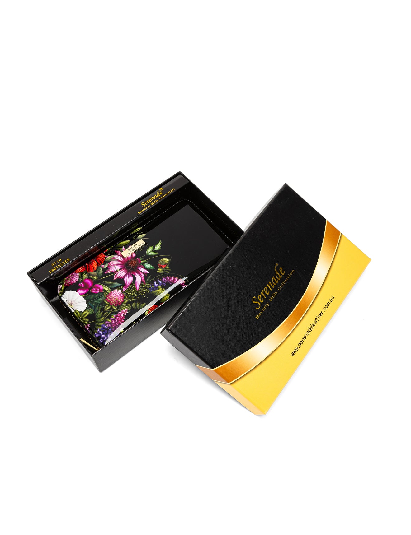 PEONY ZIP AROUND PATENT LEATHER WALLETS WITH RFID  - FLORAL PRINT