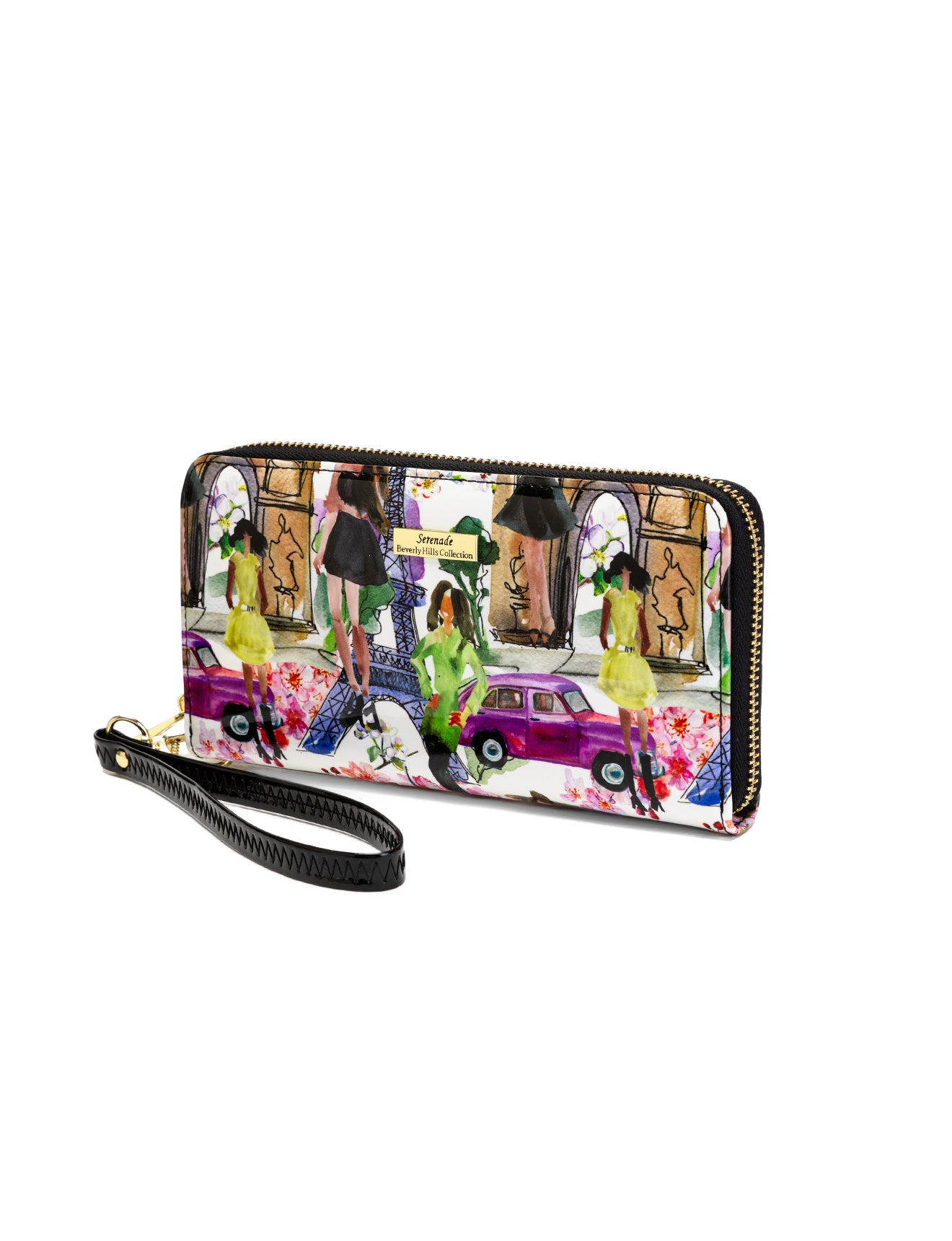 PARIS ZIP AROUND PATENT LEATHER WALLET WITH RFID WITH RFID - PARIS PRINT