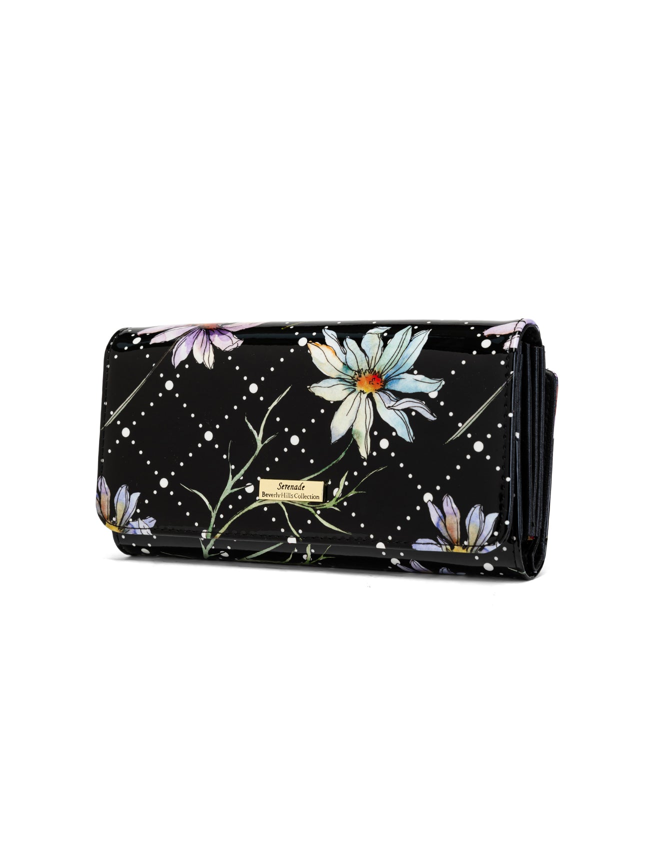 DAISY LARGE PATENT LEATHER WALLET WITH RFID - DAISY PRINT