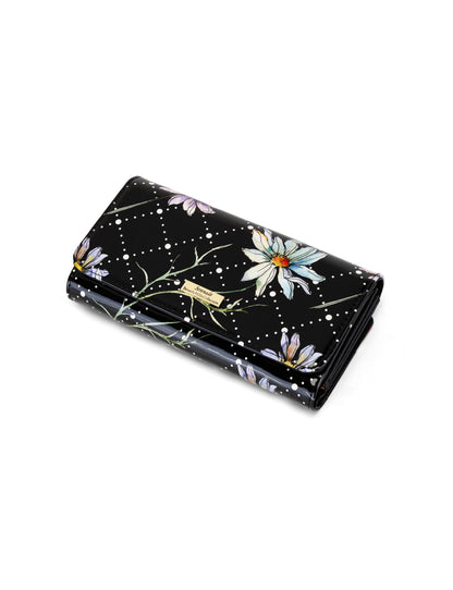 DAISY LARGE PATENT LEATHER WALLET WITH RFID - DAISY PRINT
