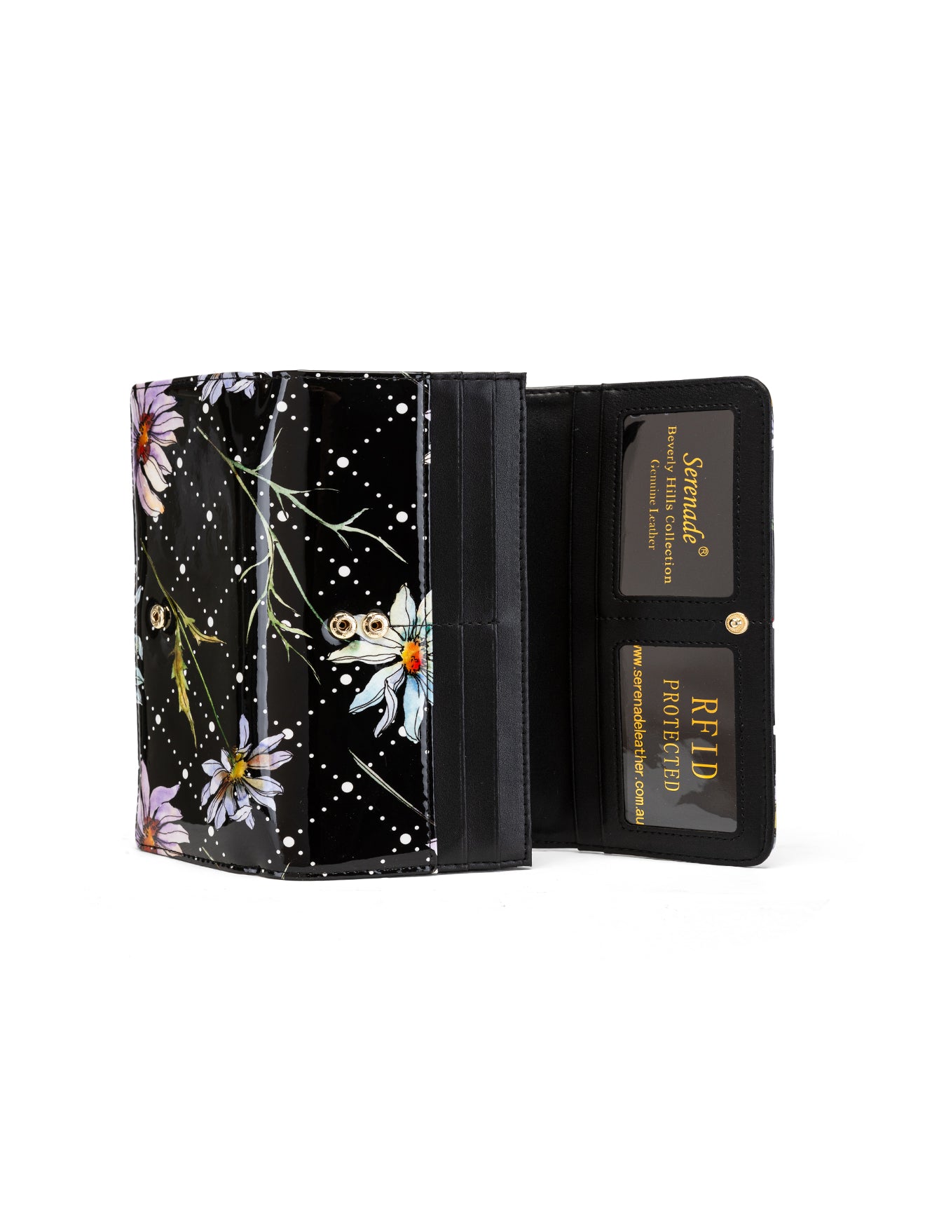 DAISY LARGE PATENT LEATHER WALLET WITH RFID - DAISY PRINT