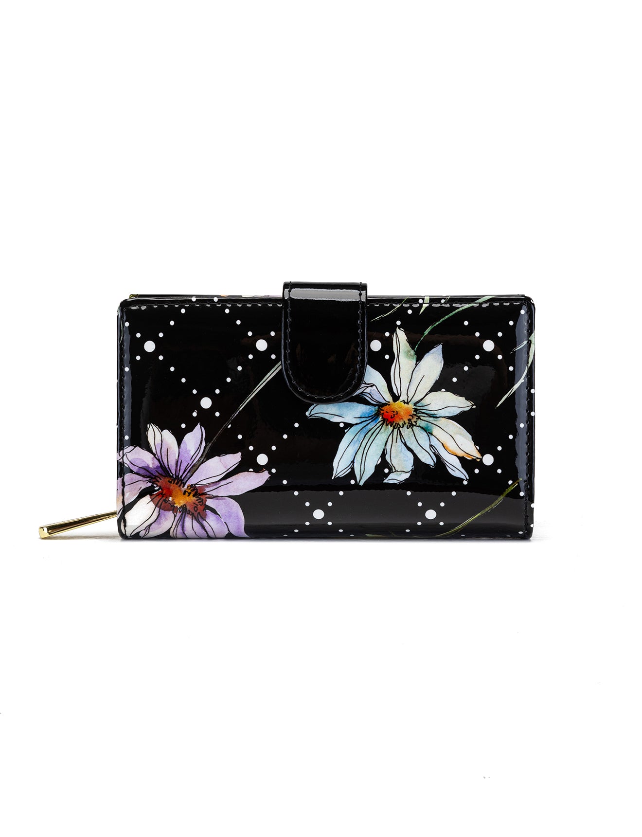 DAISY MEDIUM PATENT LEATHER WALLET WITH RFID - DAISY PRINT