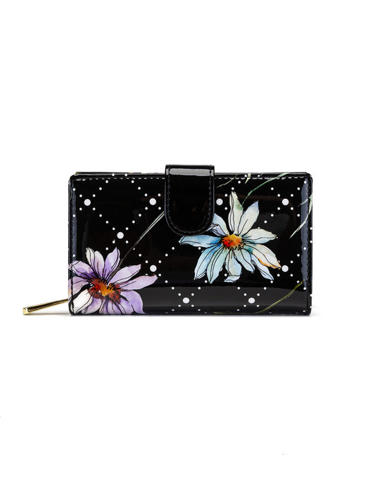 DAISY MEDIUM PATENT LEATHER WALLET WITH RFID - DAISY PRINT