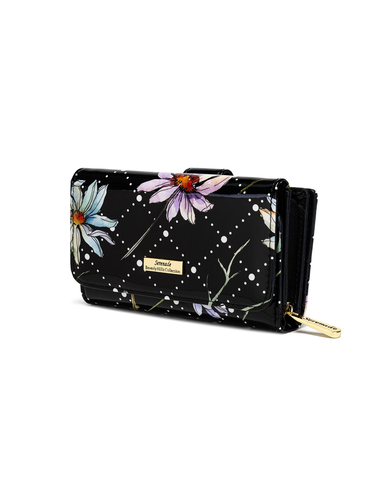 DAISY MEDIUM PATENT LEATHER WALLET WITH RFID - DAISY PRINT