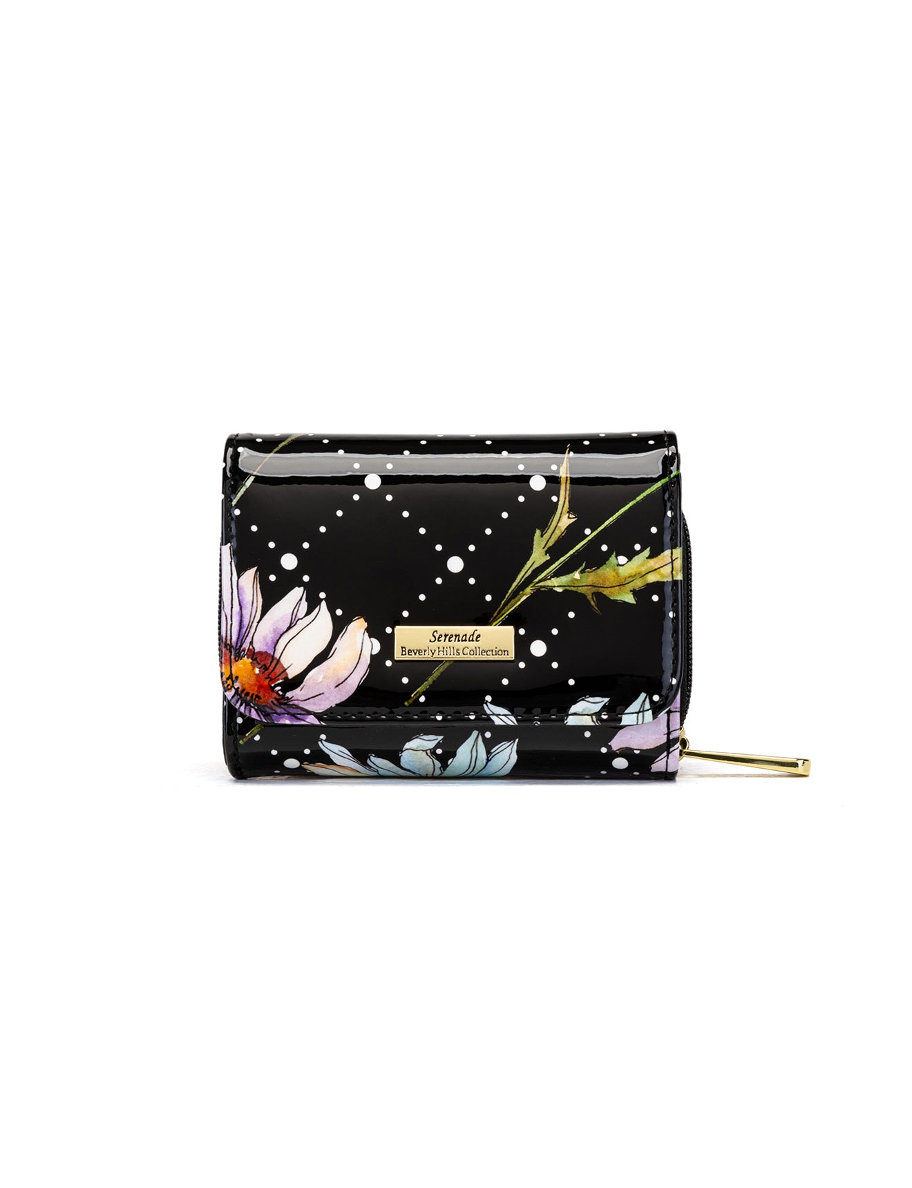 DAISY SMALL PATENT LEATHER WALLET WITH RFID - DAISY PRINT