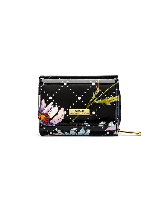 DAISY SMALL PATENT LEATHER WALLET WITH RFID - DAISY PRINT
