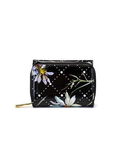 DAISY SMALL PATENT LEATHER WALLET WITH RFID - DAISY PRINT