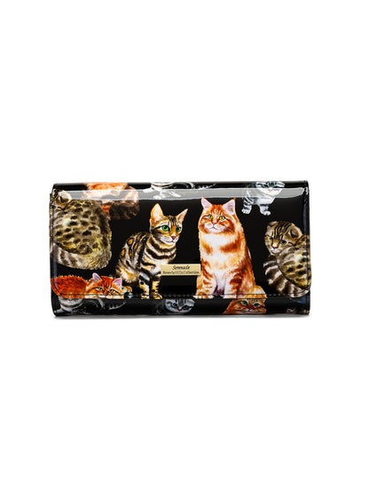 CATS MEOW LARGE PATENT LEATHER WALLET WITH RFID - CAT PRINT