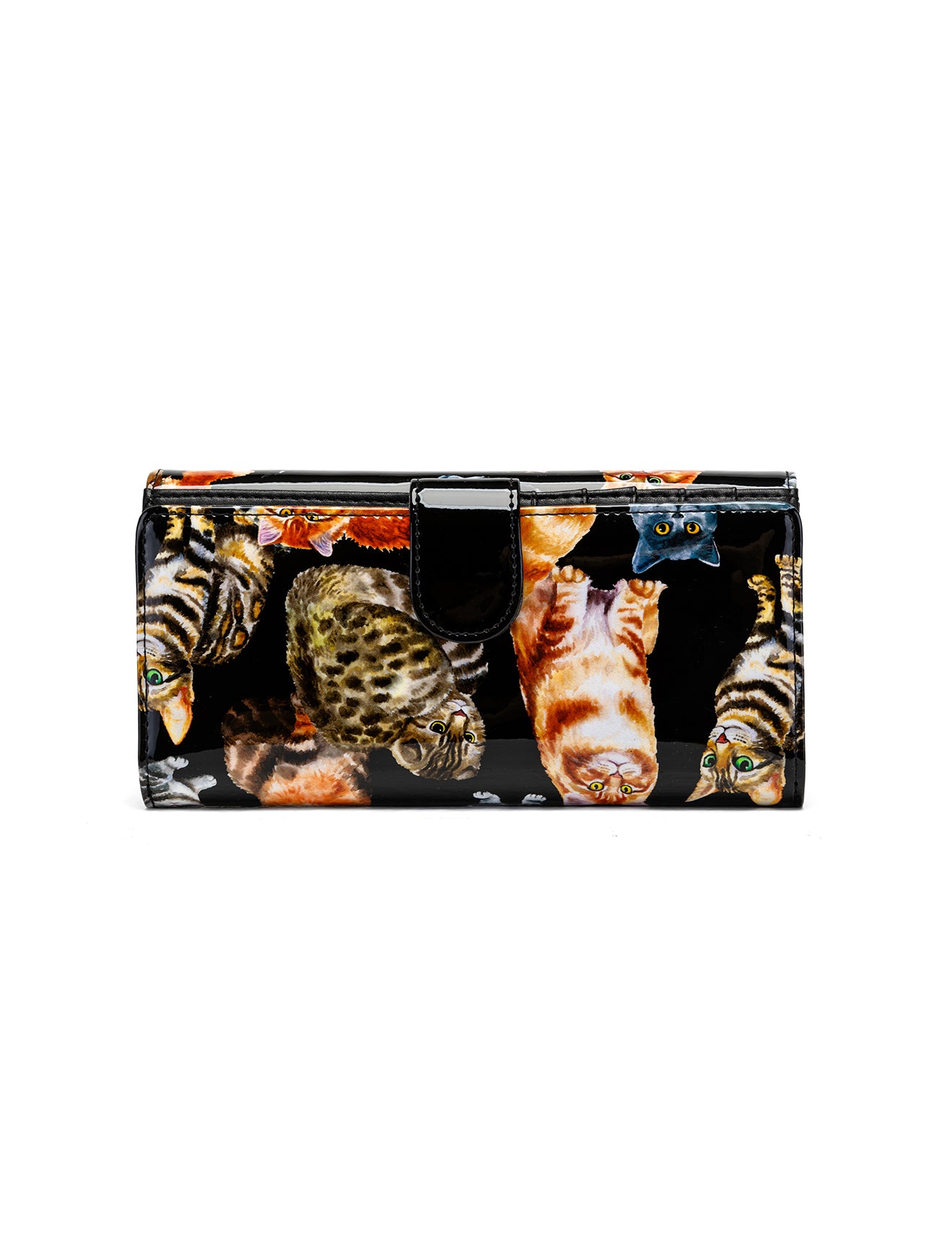 CATS MEOW LARGE PATENT LEATHER WALLET WITH RFID - CAT PRINT