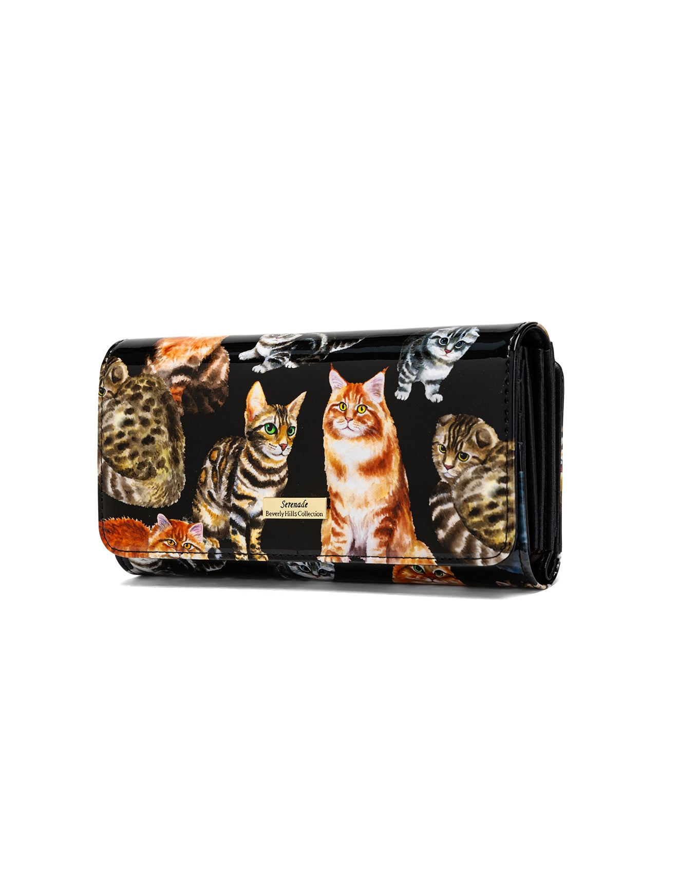 CATS MEOW LARGE PATENT LEATHER WALLET WITH RFID - CAT PRINT