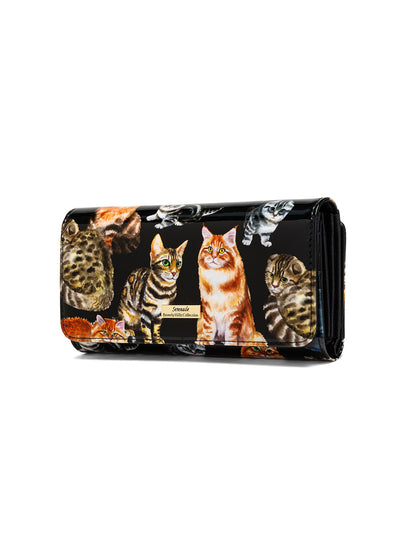 CATS MEOW LARGE PATENT LEATHER WALLET WITH RFID - CAT PRINT