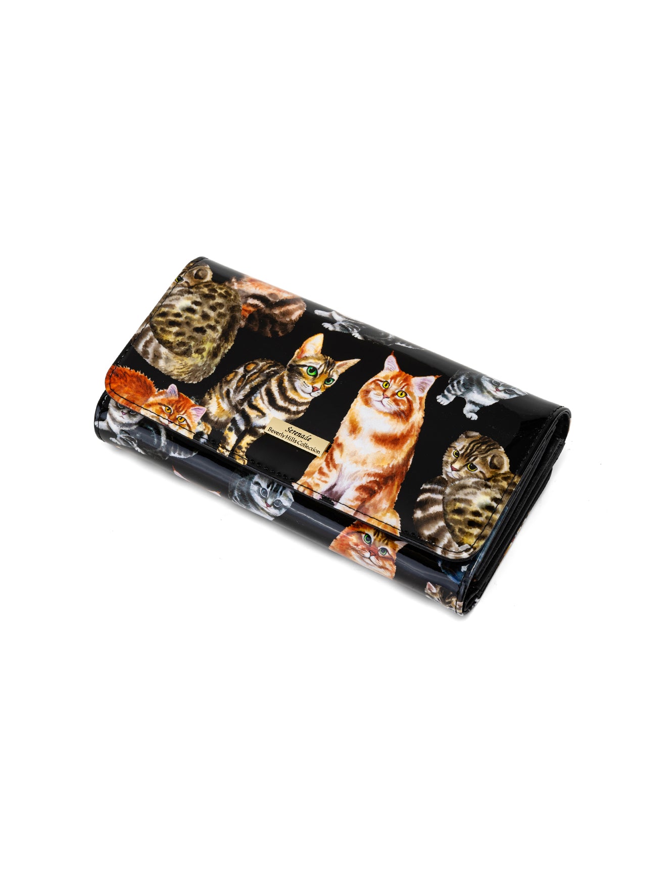 CATS MEOW LARGE PATENT LEATHER WALLET WITH RFID - CAT PRINT