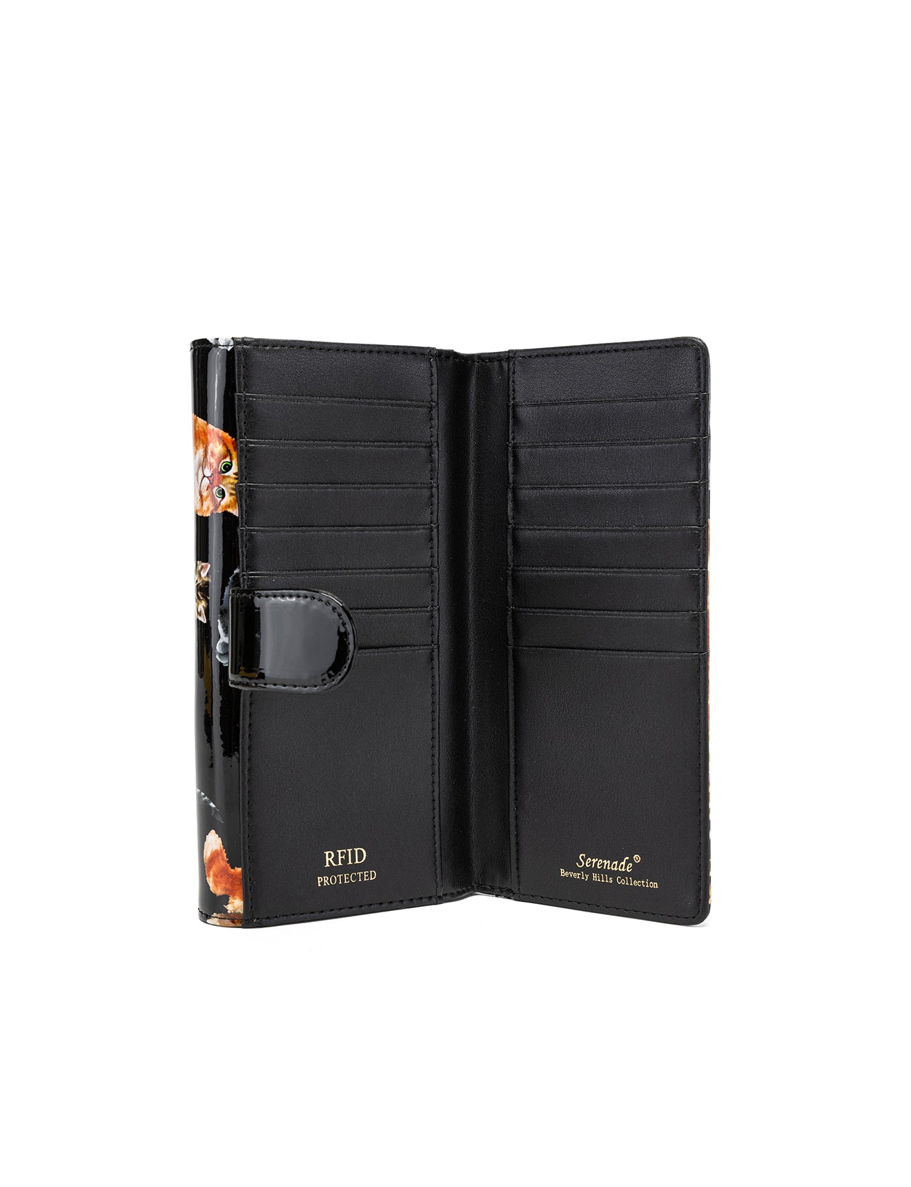 CATS MEOW LARGE PATENT LEATHER WALLET WITH RFID - CAT PRINT