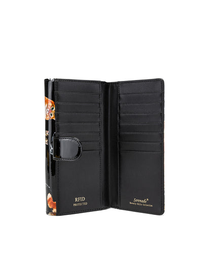 CATS MEOW LARGE PATENT LEATHER WALLET WITH RFID - CAT PRINT
