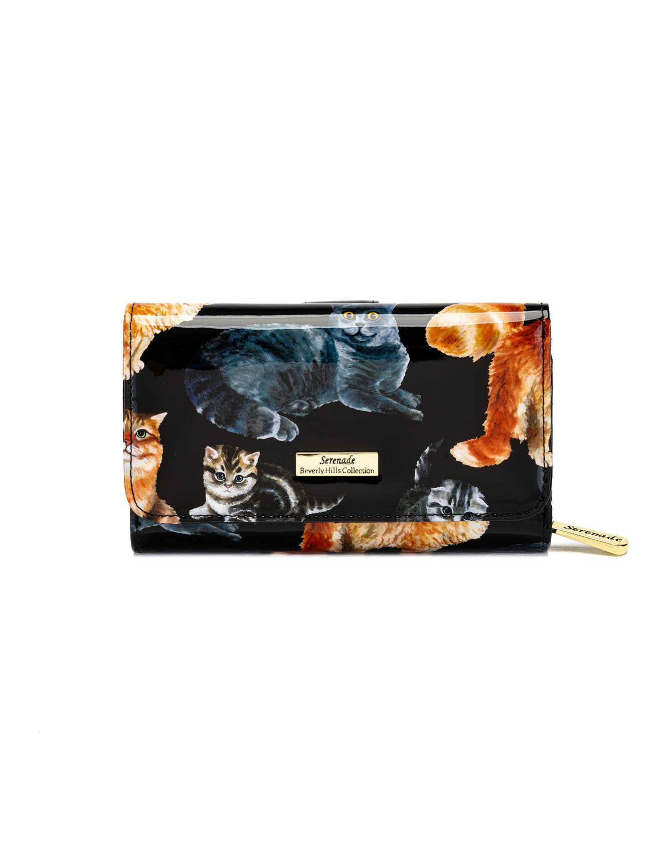 CATS MEOW MEDIUM PATENT LEATHER WALLET WITH RFID - CAT PRINT