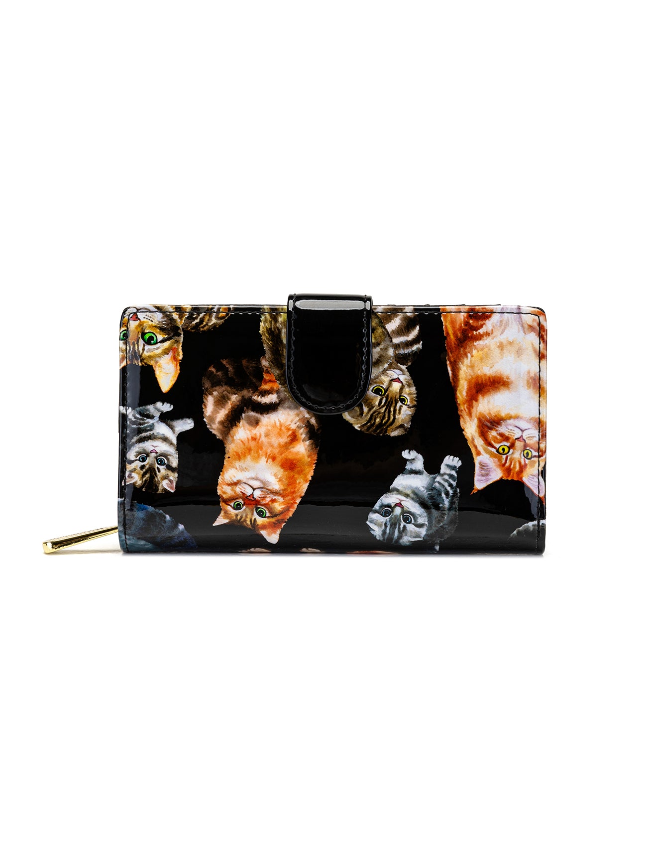 CATS MEOW MEDIUM PATENT LEATHER WALLET WITH RFID - CAT PRINT