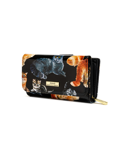 CATS MEOW MEDIUM PATENT LEATHER WALLET WITH RFID - CAT PRINT