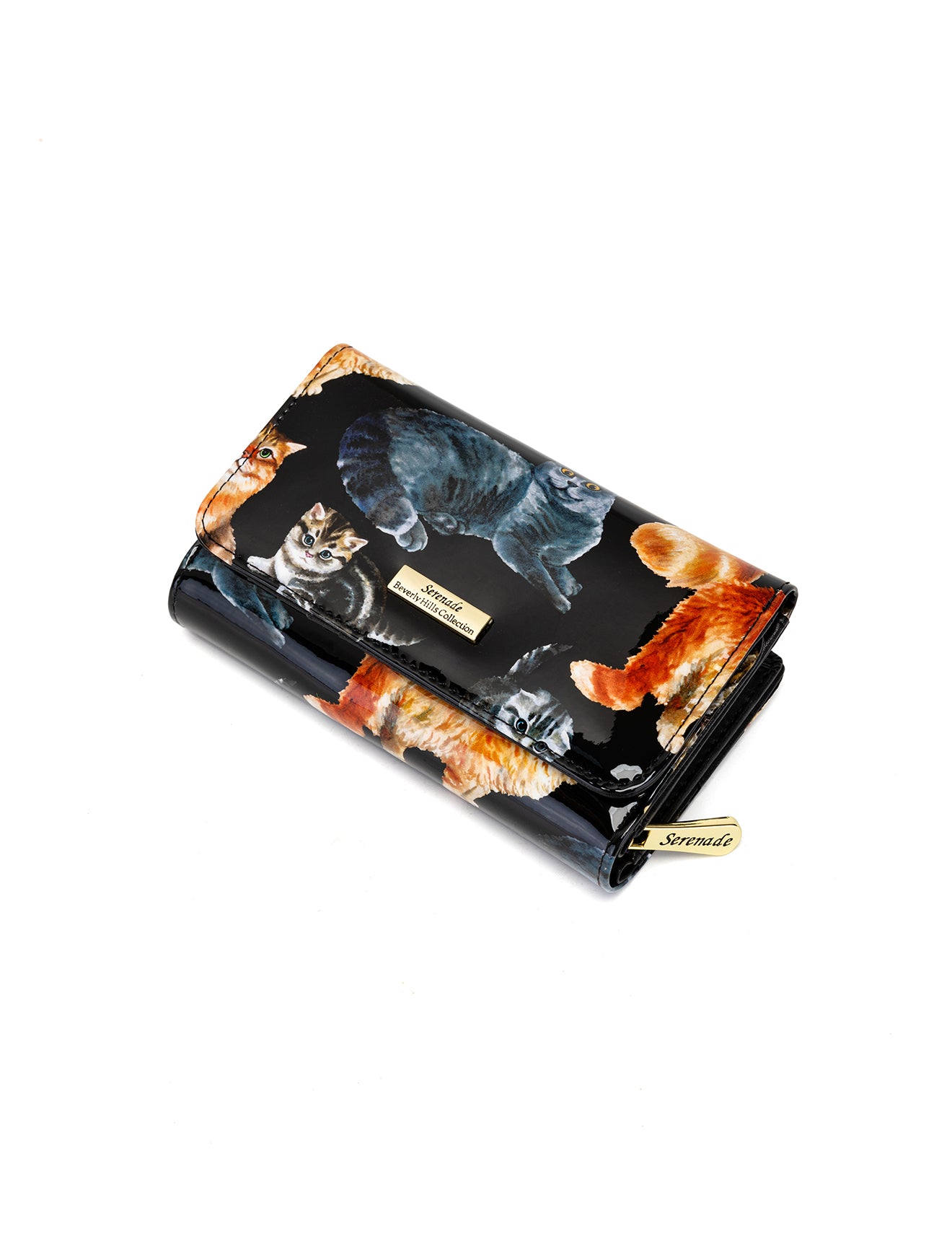 CATS MEOW MEDIUM PATENT LEATHER WALLET WITH RFID - CAT PRINT
